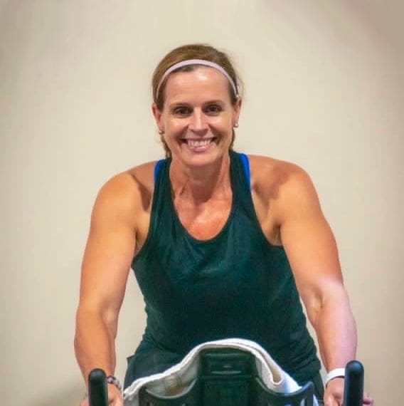 Sally on a Spin bike